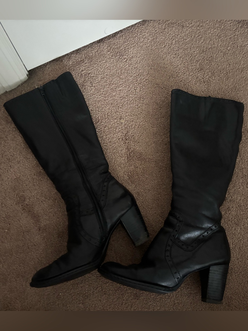 Vintage Born Black Genuine Leather Knee-High Heeled Boots